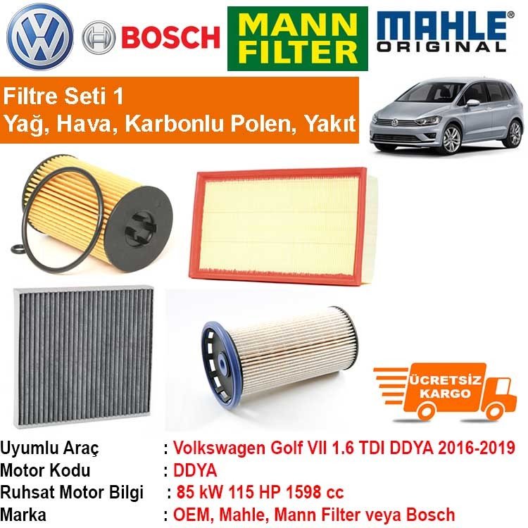 Volkswagen Golf 7 1.6 TDI DDYA 2016 - Filtre Bakım Seti ORJİNL