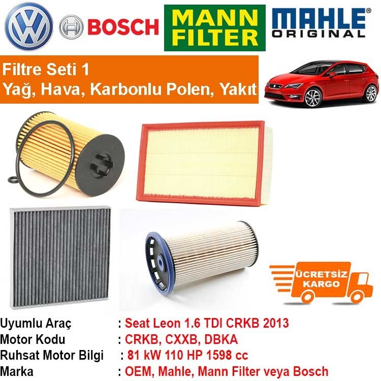 Seat Leon 1.6 TDI CRKB 2013 - Filtre Bakım Seti ORJİNAL