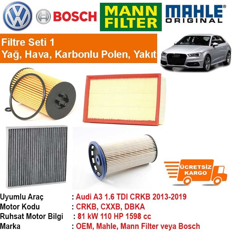 Audi A3 1.6 TDI CRKB 2013 - Filtre Bakım Seti ORJİNAL
