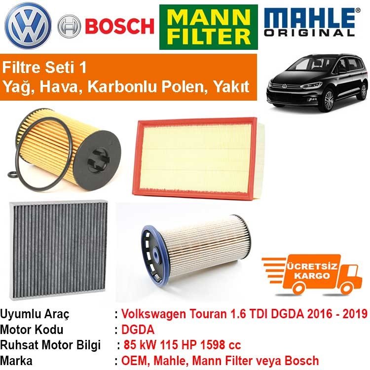 Volkswagen Touran 1.6 TDI DGDA 2016 - Filtre Bakım Seti ORJİNAL
