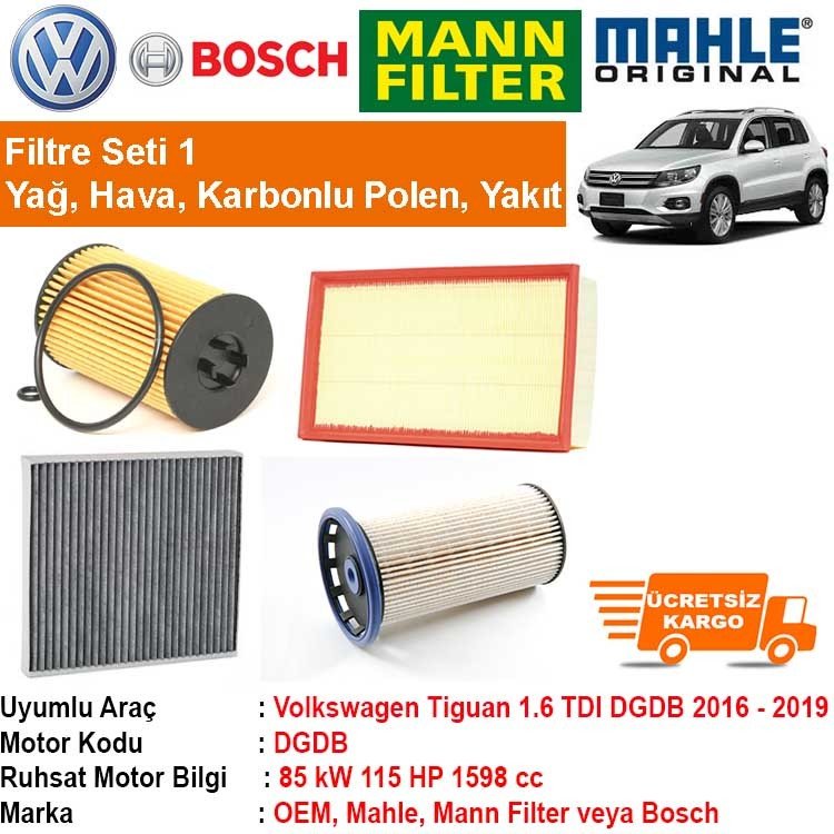 Volkswagen Tiguan 1.6 TDI DGDB 2016 - Filtre Bakım Seti ORJİNAL