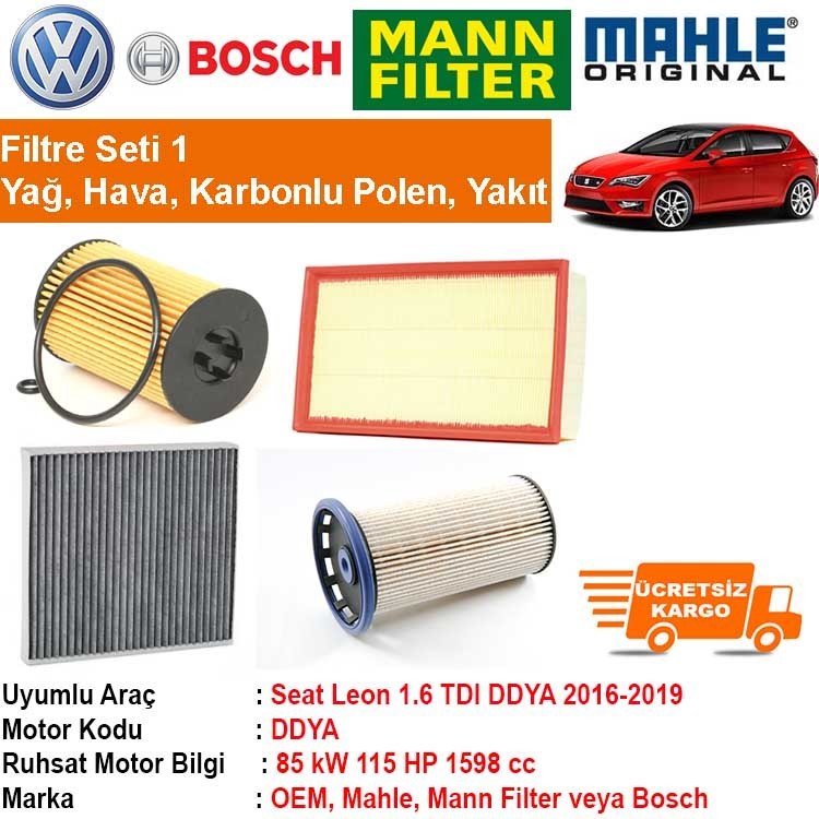 Seat Leon 1.6 TDI DDYA 2016 - Filtre Bakım Seti ORJİNAL