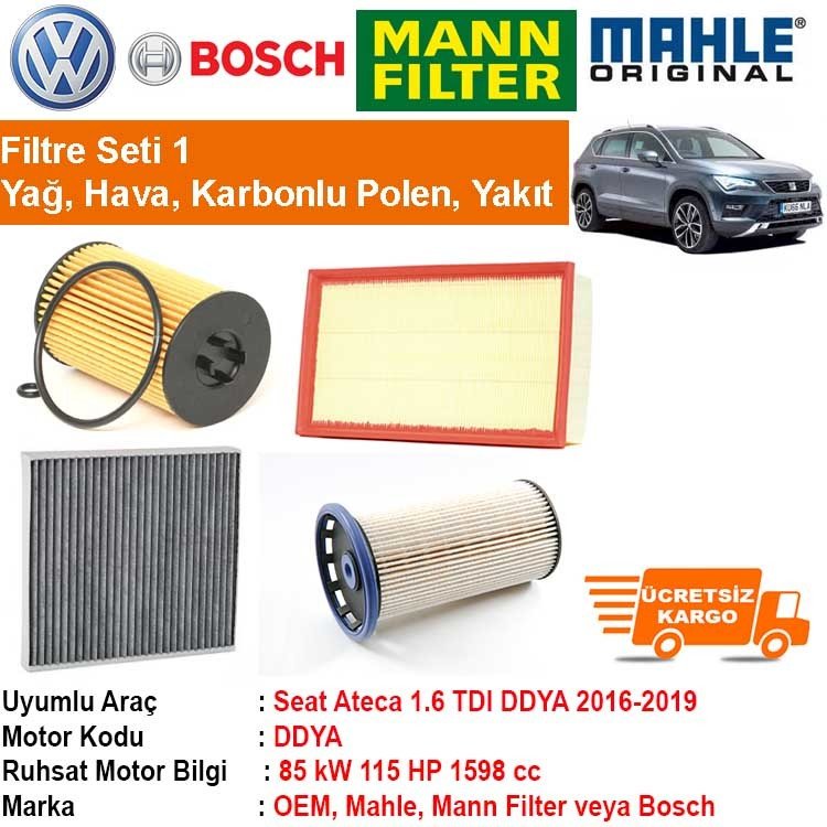 Seat Ateca 1.6 TDI DDYA 2016 - Filtre Bakım Seti ORJİNAL