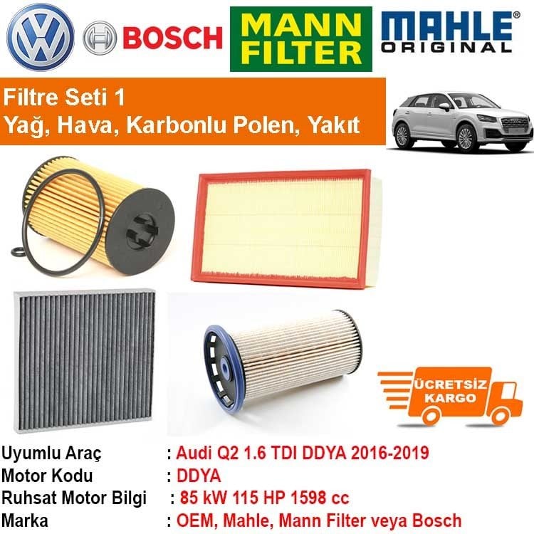 Audi Q2 1.6 TDI DDYA 2016 - Filtre Bakım Seti ORJİNAL