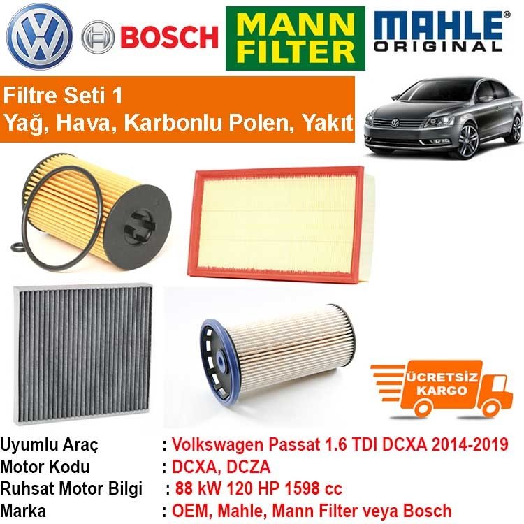 Volkswagen Passat 1.6 TDI DCXA 2014 - Filtre Bakım Seti ORJİNAL