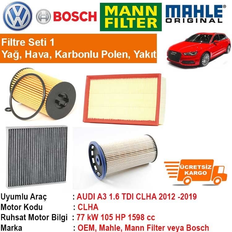 Audi A3 1.6 TDI CLHA 2012 - Filtre Bakım Seti ORJİNAL