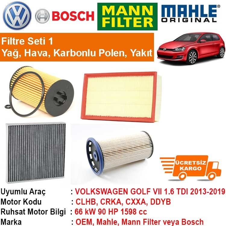 Volkswagen Golf 7 1.6 TDI CLHA 2012 - Filtre Bakım Seti ORJNAL