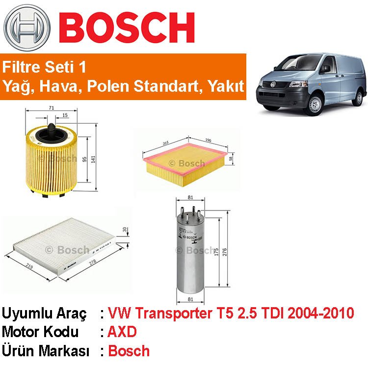 VW Transporter T5 2,5 TDI Filtre Bakım Seti 2004-2010 [Bosch]