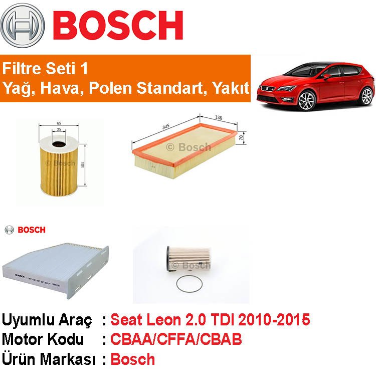 Seat Leon 2.0 TDI Filtre Bakım Seti 2010-2015 [Bosch]402006