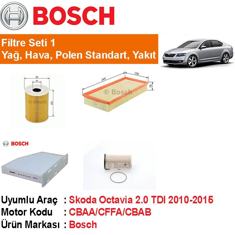 Skoda Octavia 2.0 TDI Filtre Bakım Seti 2010-2015 [Bosch]402006