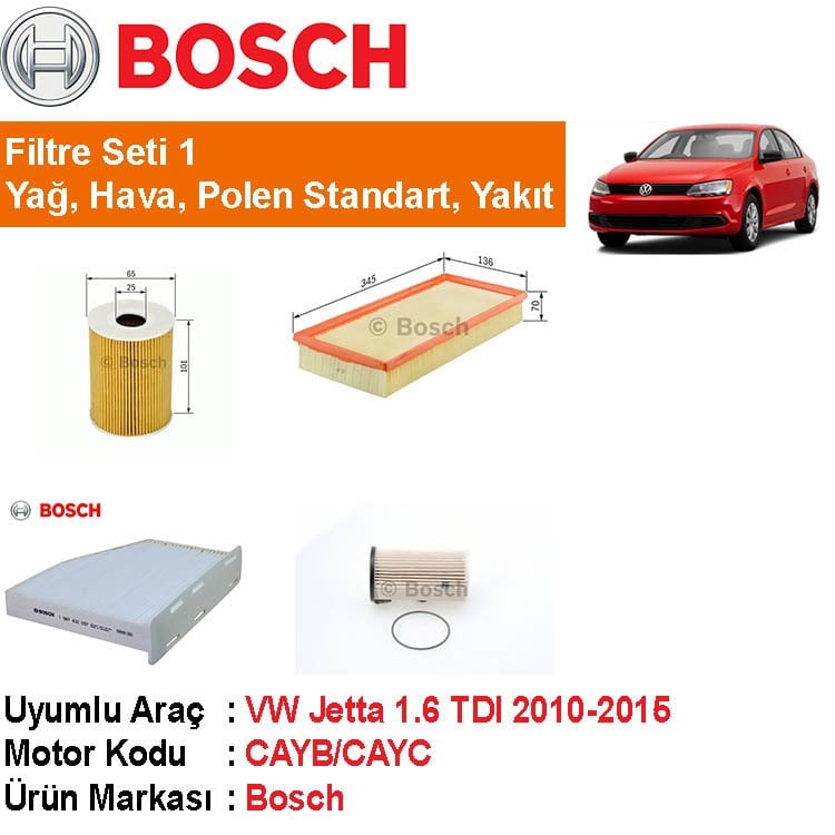 VW Jetta 1.6 TDI Filtre Bakım Seti 2010-2015 [Bosch]402006