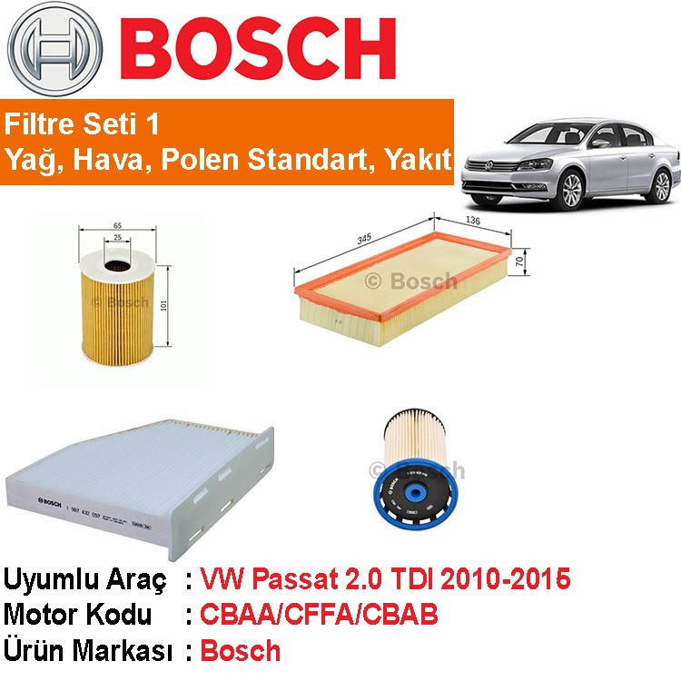 VW Passat 2.0 TDI Filtre Bakım Seti 2010-2015 [Bosch]402809