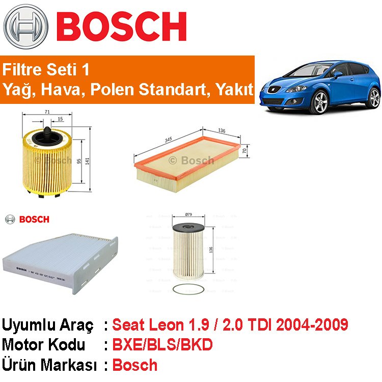 Seat Leon 1.9 / 2.0 TDI Filtre Bakım Seti 2004-2009 [Bosch]