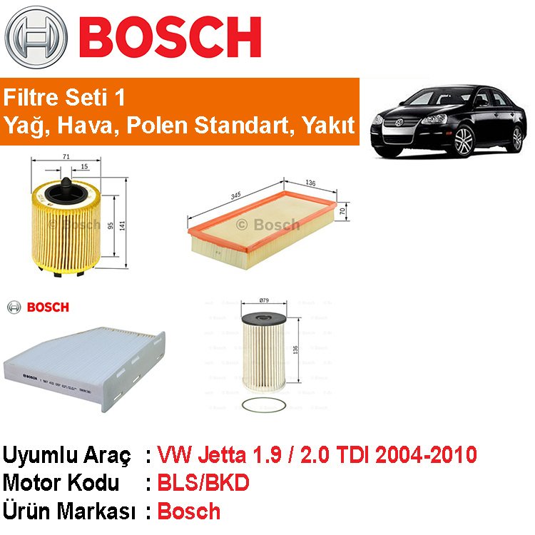 VW Jetta 1.9 / 2.0 TDI Filtre Bakım Seti 2005-2010 [Bosch]402006