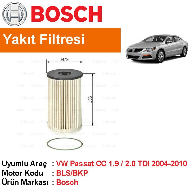 VW Passat CC 1.9 / 2.0 TDI Yakıt Filtresi 2004-2010 [Bosch]