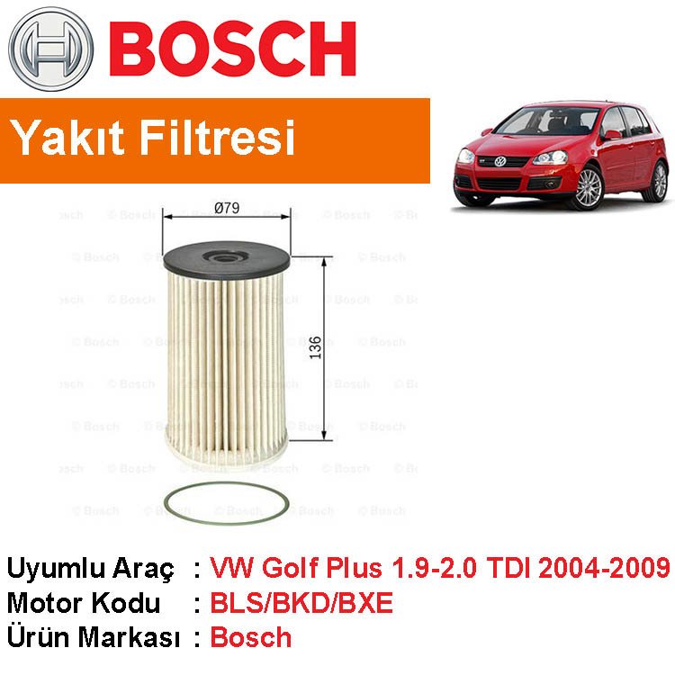 VW Golf Plus 1.9 / 2.0 TDI Yakıt Filtresi 2004-2009 [Bosch]