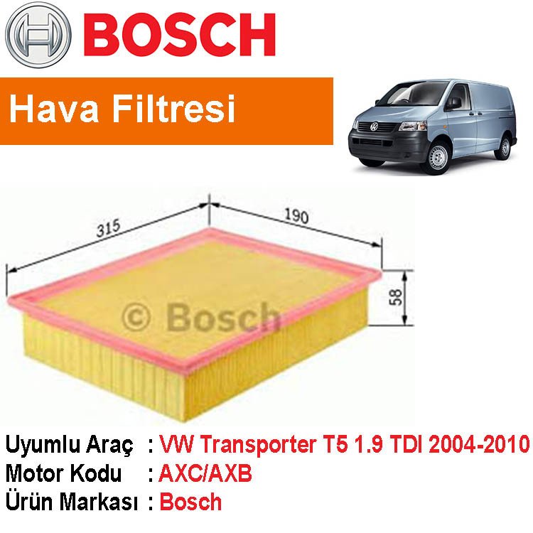 VW Transporter T5 1.9 TDI Hava Filtresi 2004-2010 [Bosch]