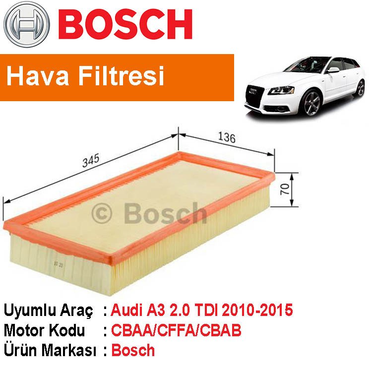 Audi A3 2.0 TDI Hava Filtresi 2010-2015 [Bosch]
