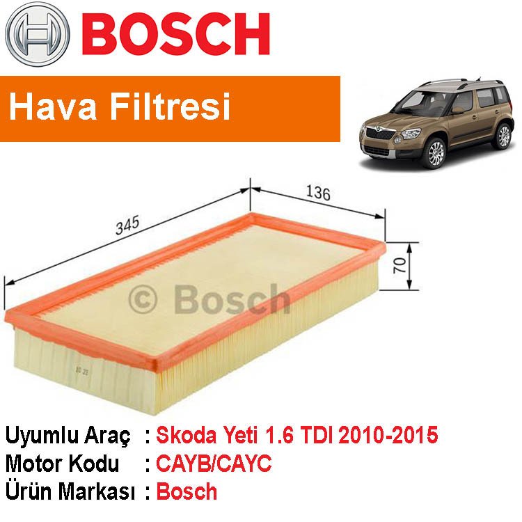 Skoda Yeti 1.6 TDI Hava Filtresi 2010-2015 [Bosch]
