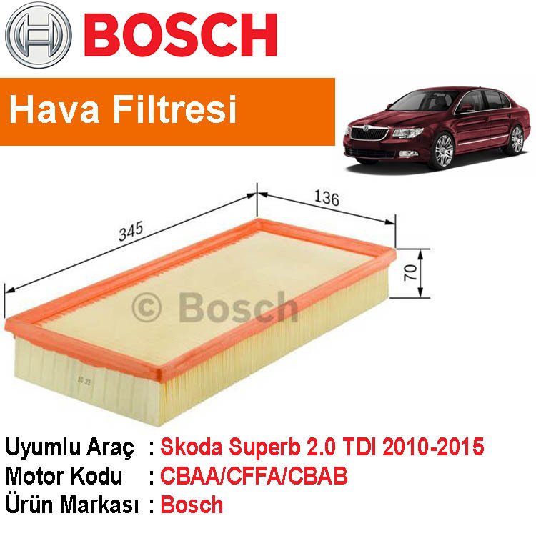 Skoda Superb 2.0 TDI Hava Filtresi 2010-2015 [Bosch]
