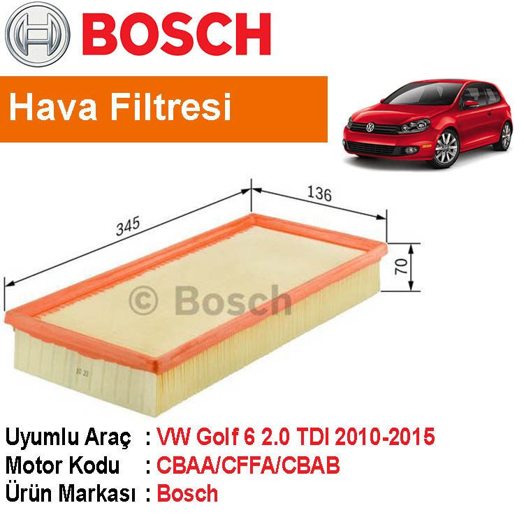 VW Golf 6 2.0 TDI Hava Filtresi 2010-2015 [Bosch]