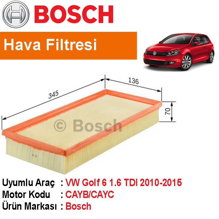 VW Golf 6 1.6 TDI Hava Filtresi 2010-2015 [Bosch]