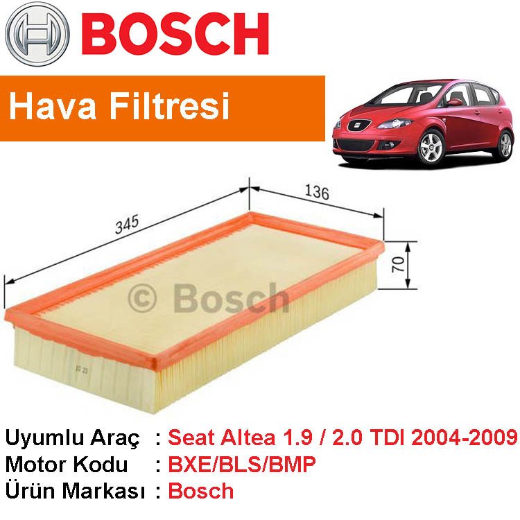 Seat Altea 1.9 / 2.0 TDI Hava Filtresi 2004-2009 [Bosch]