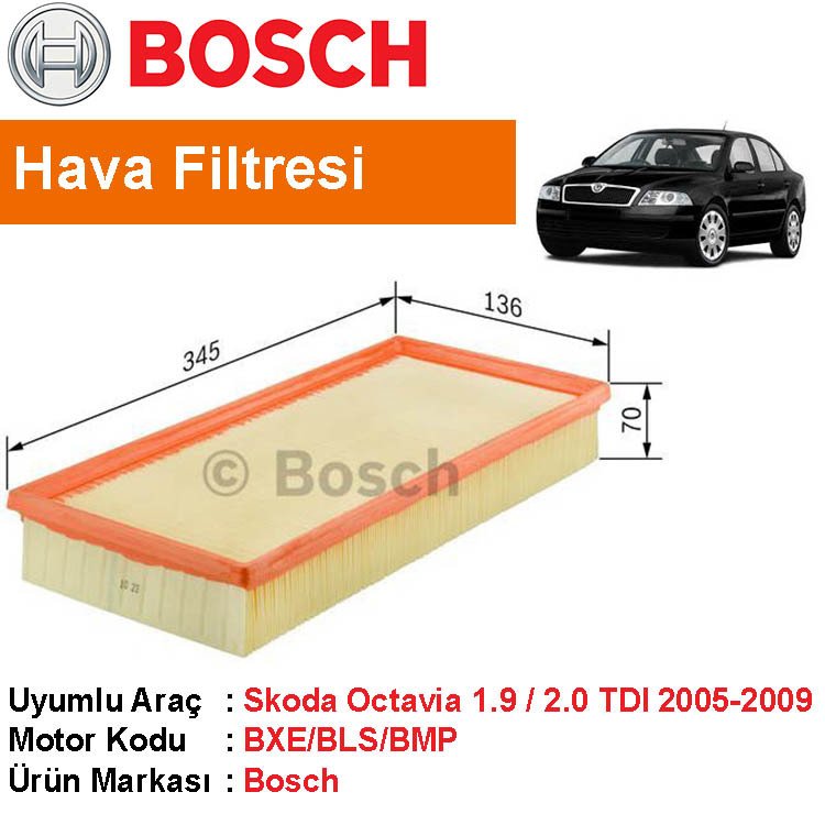 Skoda Octavia 1.9 / 2.0 TDI Hava Filtresi 2005-2009 [Bosch]