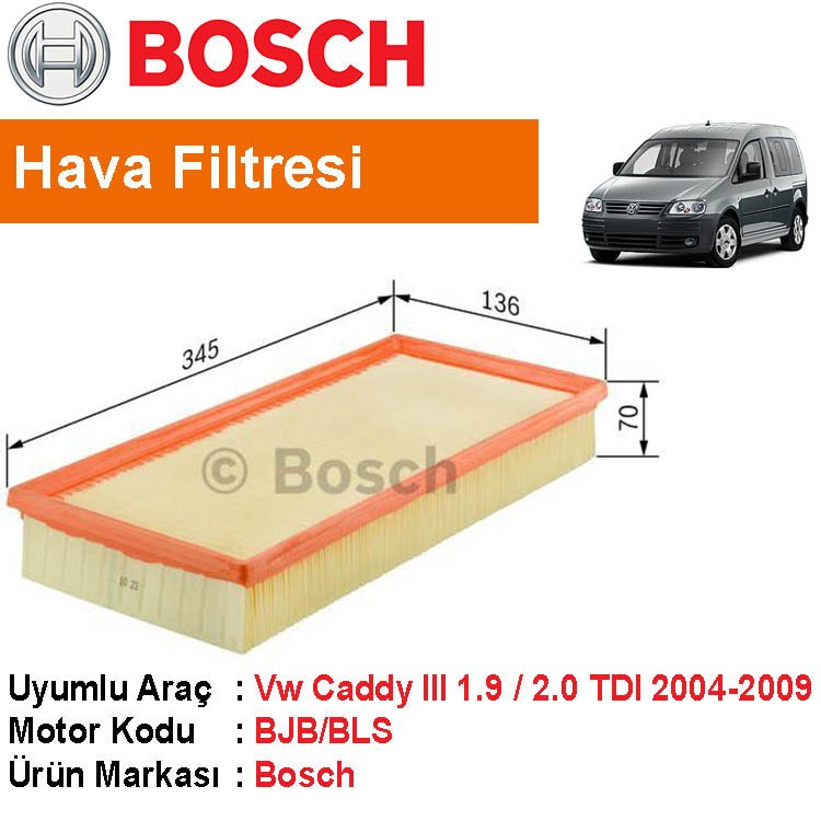 VW Caddy 3 1.9 / 2.0 TDI Hava Filtresi 2004-2010 [Bosch]