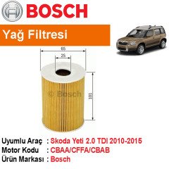 Skoda Yeti 2.0 TDI Yağ Filtresi 2010-2015 [Bosch]