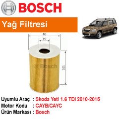 Skoda Yeti 1.6 TDI Yağ Filtresi 2010-2015 [Bosch]