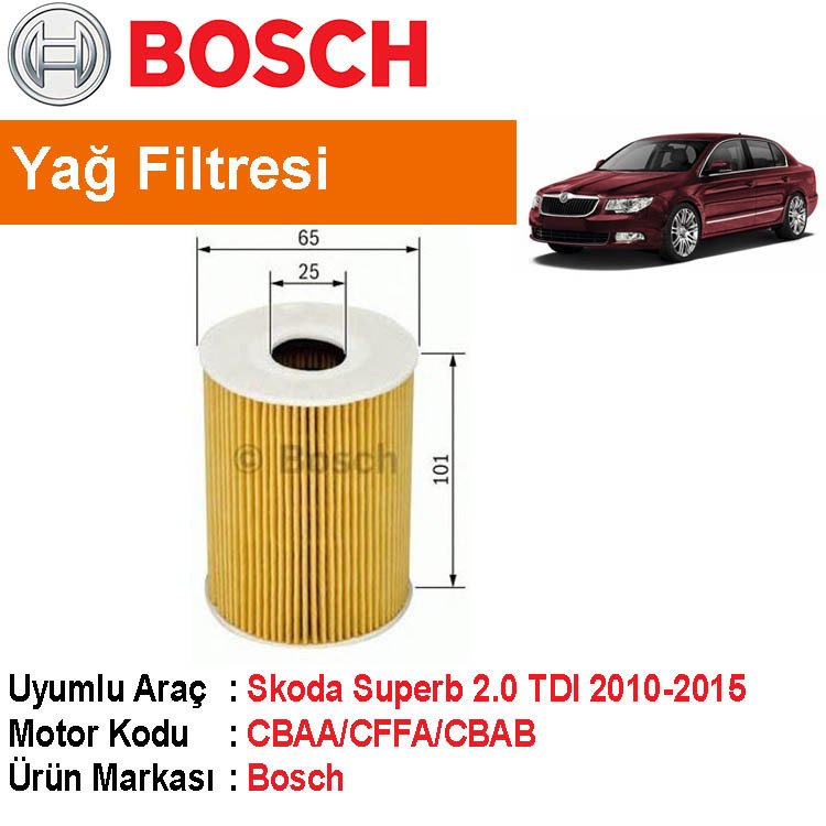 Skoda Superb 2.0 TDI Yağ Filtresi 2010-2015 [Bosch]