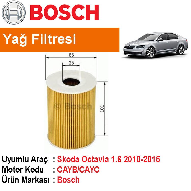 Skoda Octavia 1.6 TDI Yağ Filtresi 2010-2015 [Bosch]
