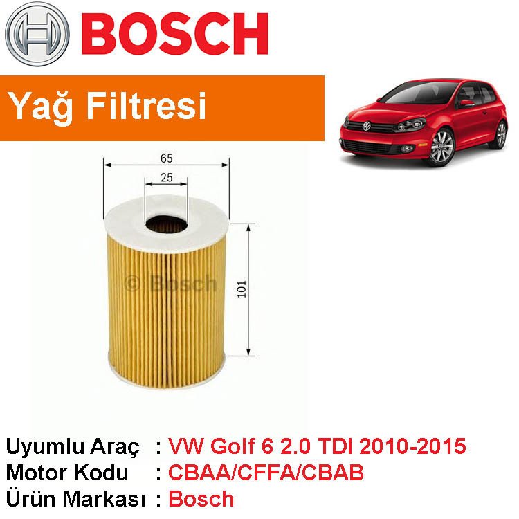 VW Golf 6 2.0 TDI Yağ Filtresi 2010-2015 [Bosch]