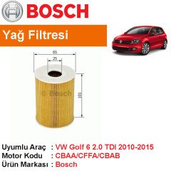 VW Golf 6 2.0 TDI Yağ Filtresi 2010-2015 [Bosch]