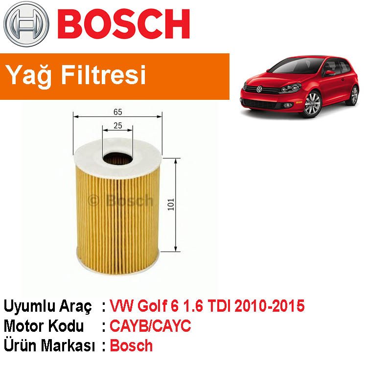 VW Golf 6 1.6 TDI Yağ Filtresi 2010-2015 [Bosch]