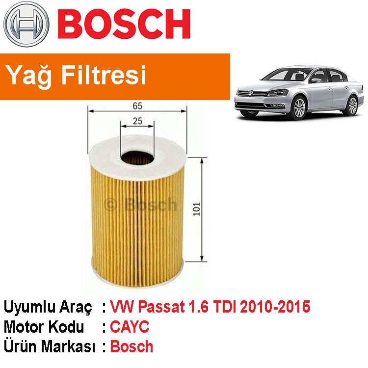 VW Passat 1.6 TDI Yağ Filtresi 2010-2015 [Bosch]