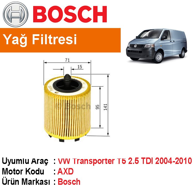 VW Transporter T5 2,5 TDI Yağ Filtresi 2004-2010 [Bosch]