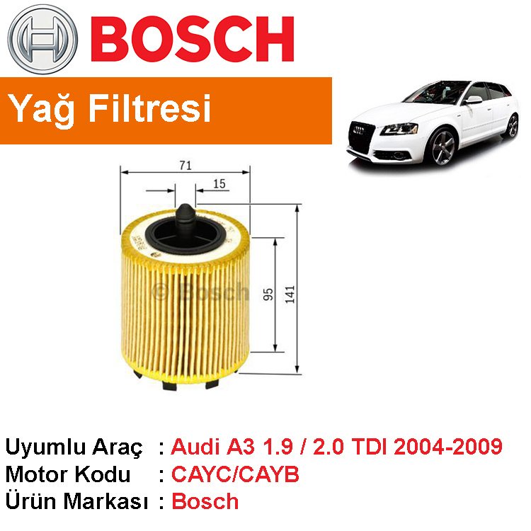 Audi A3 1.9 / 2.0 TDI Yağ Filtresi 2004-2009 [Bosch]
