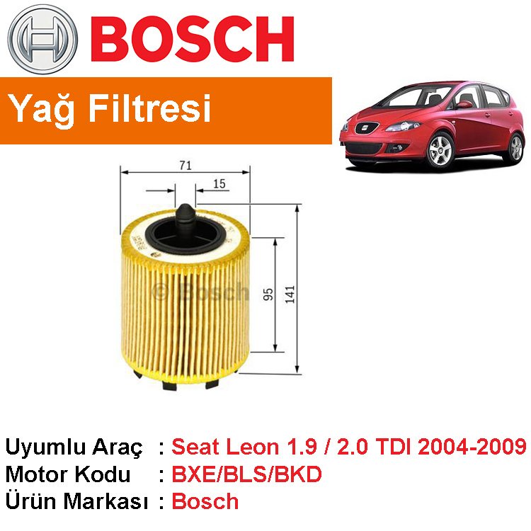 Seat Leon 1.9 / 2.0 TDI Yağ Filtresi 2004-2009 [Bosch]