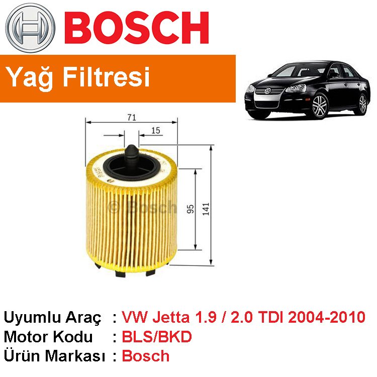 VW Jetta 1.9 / 2.0 TDI Yağ Filtresi 2005-2010 [Bosch]