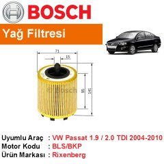 VW Passat 1.9 / 2.0 TDI Yağ Filtresi 2004-2010 [Bosch]