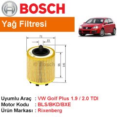 VW Golf Plus 1.9 / 2.0 TDI Yağ Filtresi 2004-2009 [Bosch]