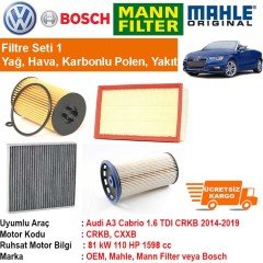 Audi A3 Cabrio 1.6 TDI CRKB 2014 - Filtre Bakım Seti ORJİNAL