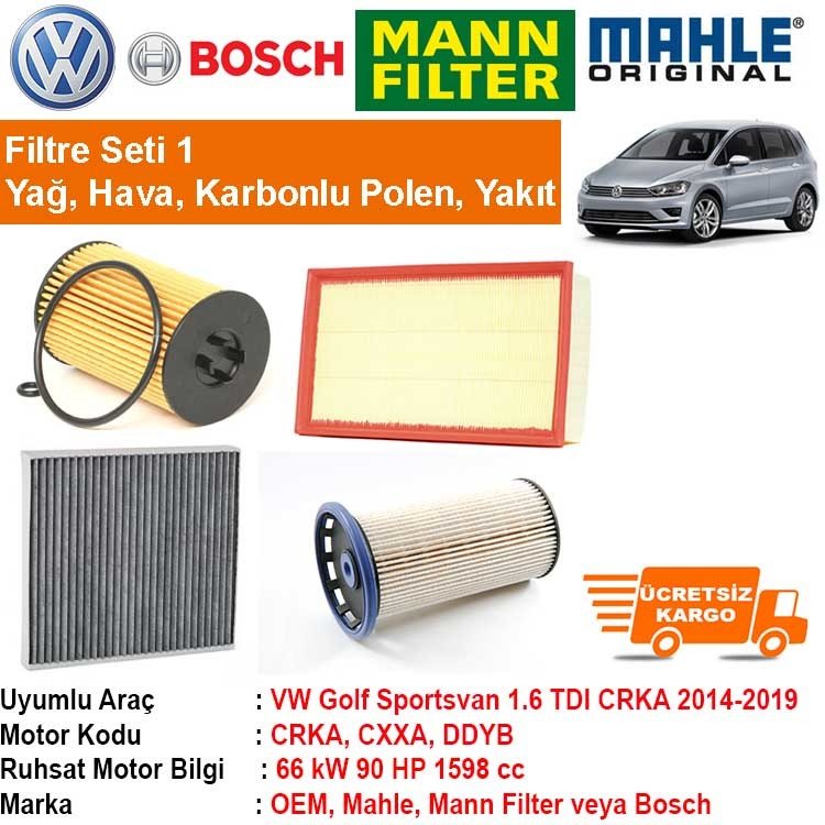 VW Golf Sportsvan 1.6 TDI CRKA 2014 - Filtre Bakım Seti ORJİNAL