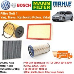 VW Golf Sportsvan 1.6 TDI CRKA 2014 - Filtre Bakım Seti ORJİNAL