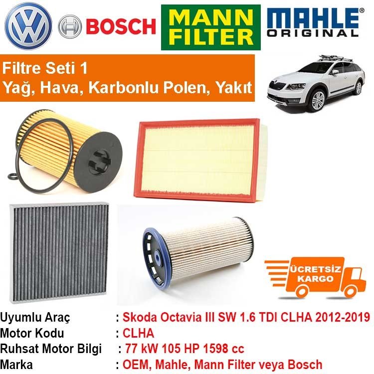 Skoda Octavia III SW 1.6 TDI CLHA 2012 - Filtre Bakım Seti ORJNL