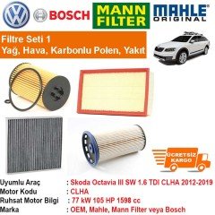 Skoda Octavia III SW 1.6 TDI CLHA 2012 - Filtre Bakım Seti ORJNL