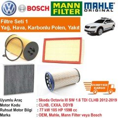 Skoda Octavia III SW 1.6 TDI CLHB 2012 - Filtre Bakım Seti ORJNL