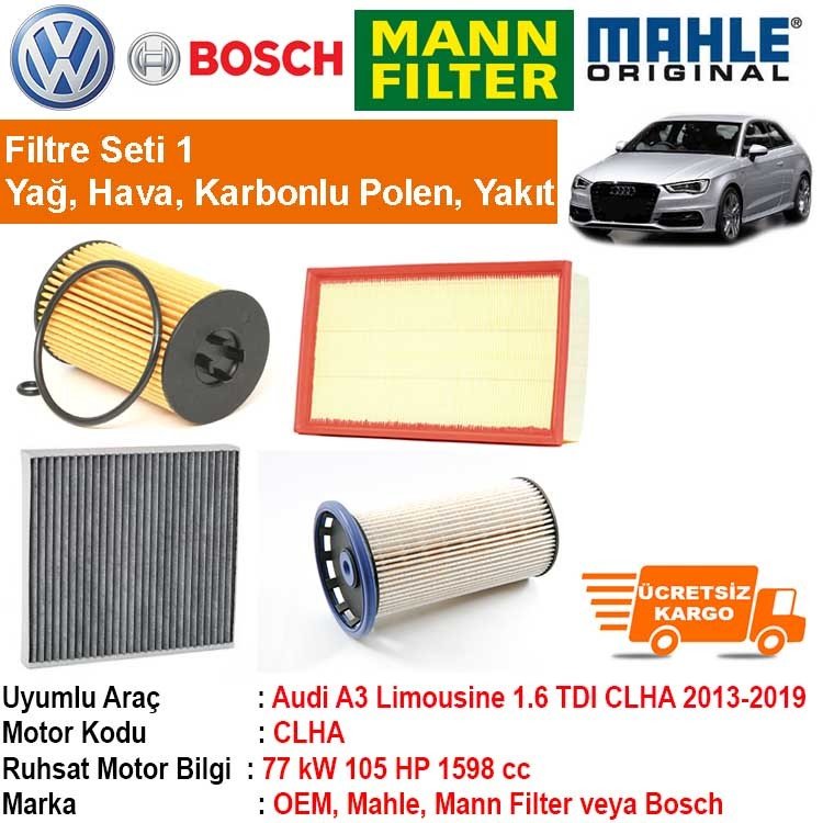 Audi A3 Limousine 1.6 TDI CLHA 2013 - Filtre Bakım Seti ORJİNAL